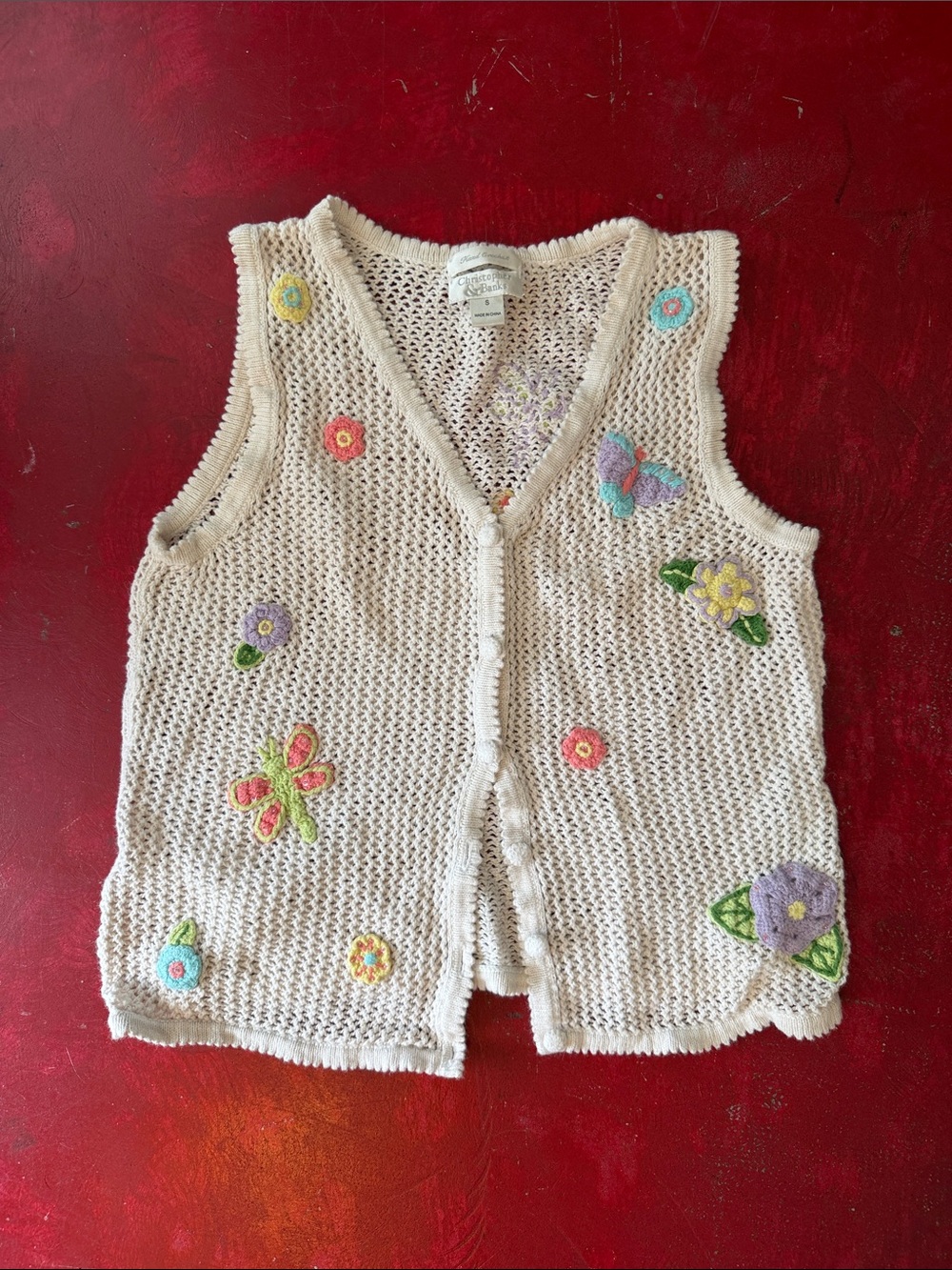 Cream Crochet Floral Appliqué Vest